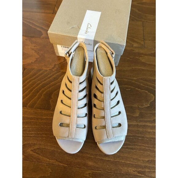 Clarks Women's 6 W Abigail Sing Blush Leather Open Toe Wedge Cork Sandals NEW - Picture 5 of 8